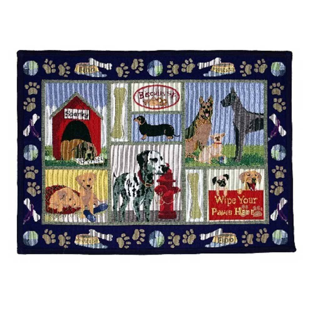PB Paws & Co. Tapestry Pet Mat featuring a stylish multi-pattern design, perfect for dogs and cats with a non-skid backing.